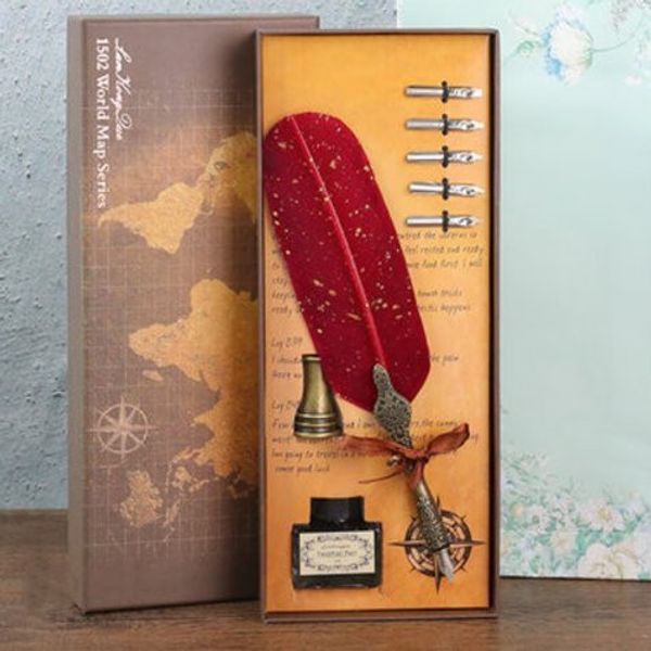 Подарочный набор для письма Винтажная перьевая ручка и сургуч штамп
